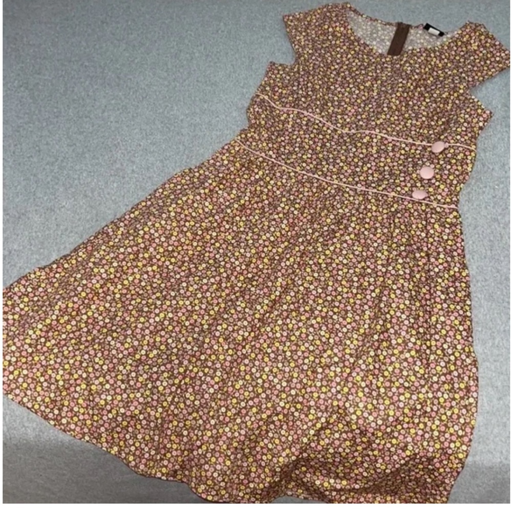 Retrolicious Rockabilly Ditzy Floral Dress Pink Mod Pinup Retro Twee